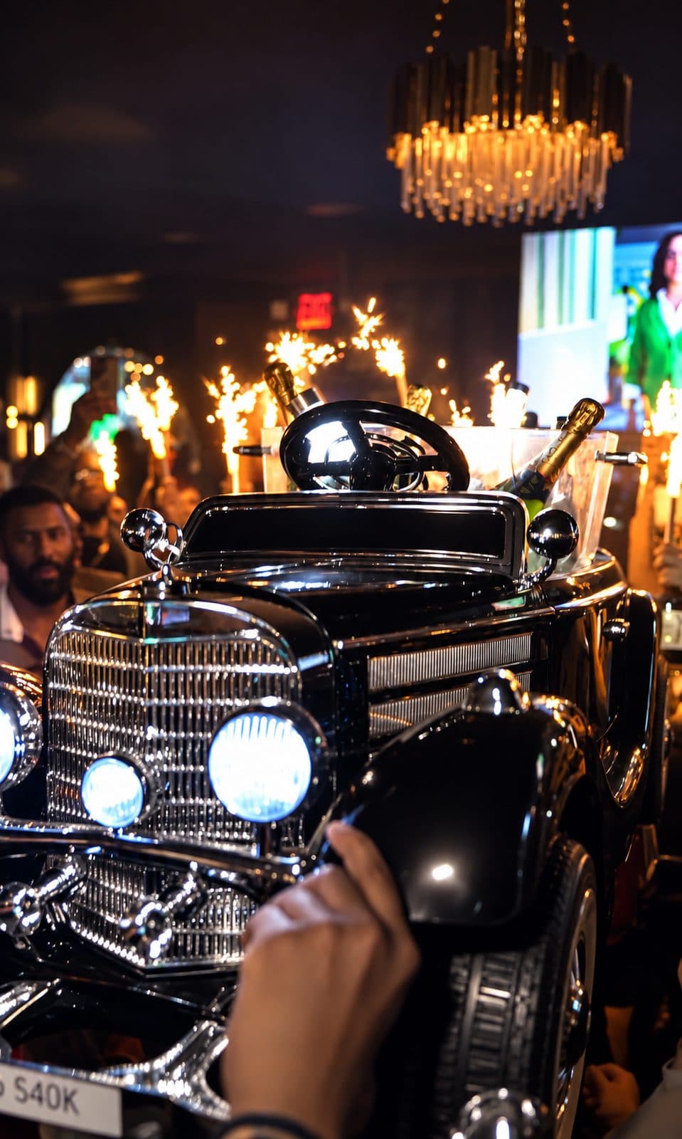 Classic car centerpiece in the lounge