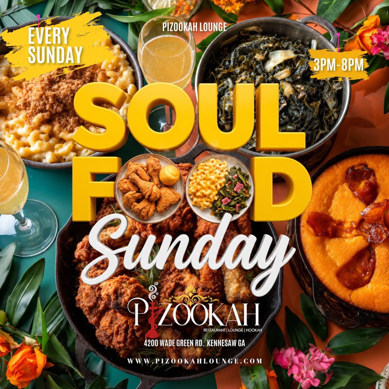 Soul Food Sunday at Pizookah Lounge, every Sunday 3pm to 8pm