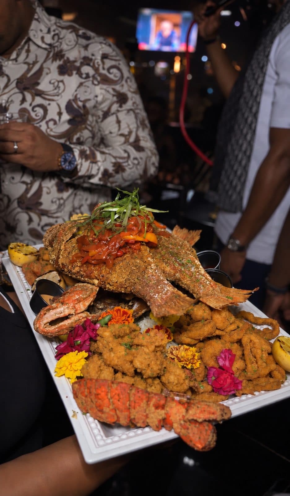 Seafood platter served at the table